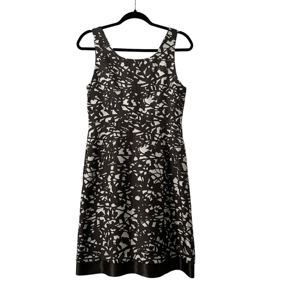 Sleeveless Midi Dress‎ Brown White Abstract Print Career Party Cocktail